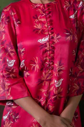 Amrood Pink Satin Floral Blossom Pattern Dress For Kids Online at Aza Fashions Amrood_Pink Satin Floral Blossom Pattern Dress For Kids_Online_at_Aza_Fashions