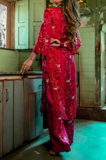 Amrood Floral Blossom Pink Straight Kurta For Kids