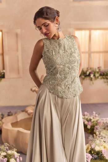 Buy Studio22 By Pulkita Arora Bajaj Green Organza, Satin Round Neck Anna Embroidered Top And Sharara Set Online at Aza Fashions Buy_Studio22 By Pulkita Arora Bajaj_Green Organza, Satin Round Neck Anna Embroidered Top And Sharara Set _Online_at_Aza_Fashions