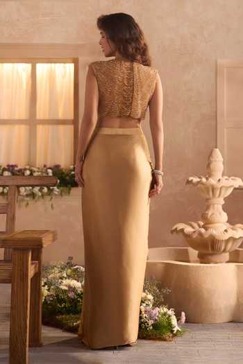 Studio22 By Pulkita Arora Bajaj Clara Beaded Blouse With Draped Skirt