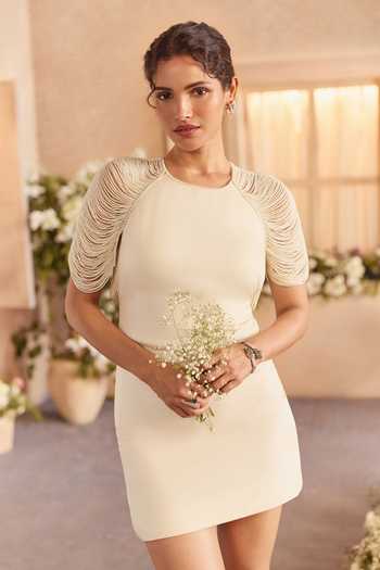Buy Studio22 By Pulkita Arora Bajaj Ivory Georgette, Satin Round Neck Elisse Beaded Tassel Sleeve Dress Online at Aza Fashions Buy_Studio22 By Pulkita Arora Bajaj_Ivory Georgette, Satin Round Neck Elisse Beaded Tassel Sleeve Dress _Online_at_Aza_Fashions