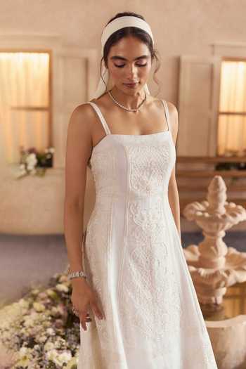 Studio22 By Pulkita Arora Bajaj_White Silk, Organza Beads, Pearls Sweetheart Neck Iris Embroidered Gown _at_Aza_Fashions