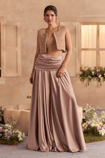 Studio22 By Pulkita Arora Bajaj Jasmine Textured Jacket & Fluid Draped Skirt Set