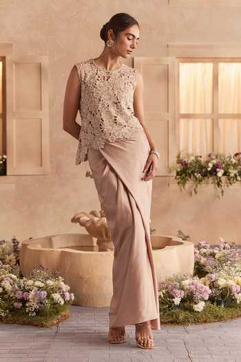Studio22 By Pulkita Arora Bajaj Meher Embroidered Top & Fluid Draped Skirt Set 