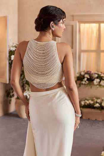 Studio22 By Pulkita Arora Bajaj Myra Beaded Crop Top With Draped Skirt