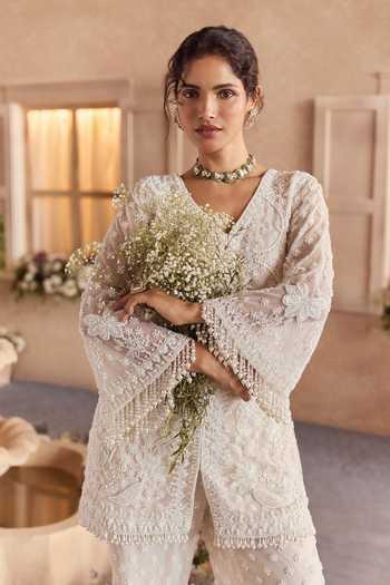 Buy Studio22 By Pulkita Arora Bajaj White Net V-neck Regalia Hand Embroidered Tunic And Pant Set Online at Aza Fashions Buy_Studio22 By Pulkita Arora Bajaj_White Net V-neck Regalia Hand Embroidered Tunic And Pant Set _Online_at_Aza_Fashions