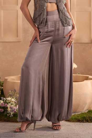 Studio22 By Pulkita Arora Bajaj Grey Organza, Georgette, Satin, Viscose Zara Overlay With Draped Harem Pant Set Online at Aza Fashions Studio22 By Pulkita Arora Bajaj_Grey Organza, Georgette, Satin, Viscose Zara Overlay With Draped Harem Pant Set _Online_at_Aza_Fashions