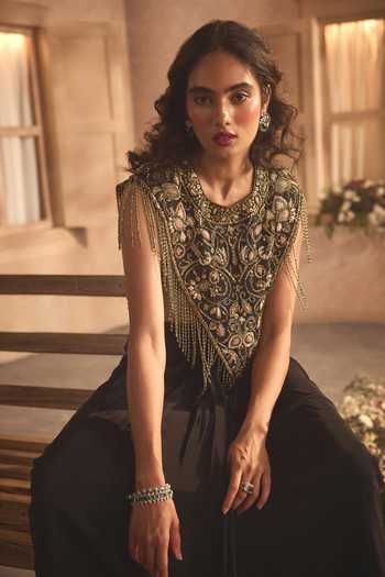 Buy Studio22 By Pulkita Arora Bajaj Black Organza, Viscose Zoe Embellished Cape And Draped Skirt Set Online at Aza Fashions Buy_Studio22 By Pulkita Arora Bajaj_Black Organza, Viscose Zoe Embellished Cape And Draped Skirt Set _Online_at_Aza_Fashions