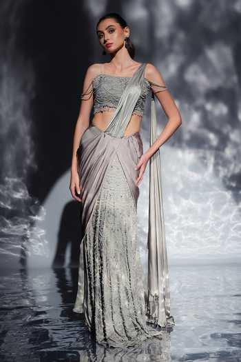 Jade By Ashima Opaline Dusk Pre-Draped Saree With Blouse 