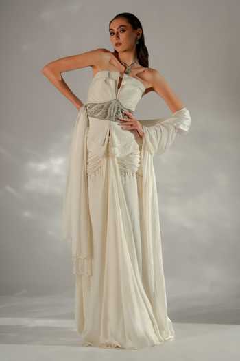 Jade By Ashima Moonlit Ivory Corset & Draped Skirt Co-ord Set
