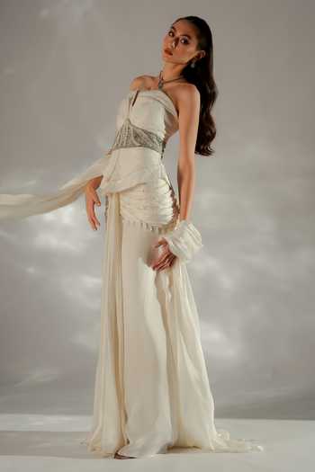 Buy Jade By Ashima Ivory Cotton, Organza, Satin, Shantoon Moonlit Corset And Draped Skirt Co-ord Set Online at Aza Fashions Buy_Jade By Ashima_Ivory Cotton, Organza, Satin, Shantoon Moonlit Corset And Draped Skirt Co-ord Set _Online_at_Aza_Fashions