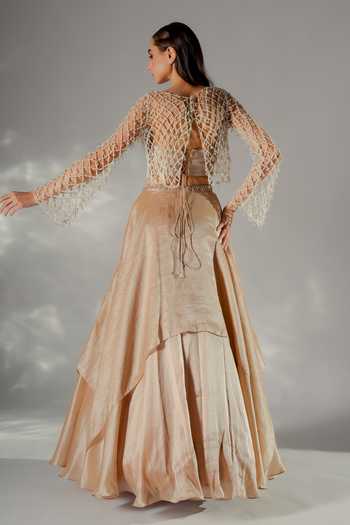 Jade By Ashima Celeste Pearl Jacket & Draped Skirt Set 
