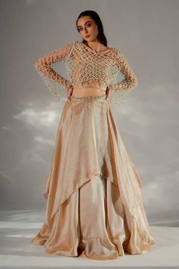 Jade By Ashima Celeste Pearl Jacket & Draped Skirt Set 