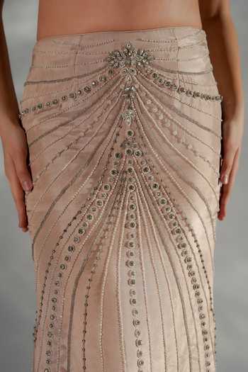 Buy_Jade By Ashima_Peach Crepe, Satin, Shantoon Halter Neck Whisper Embroidered Skirt Co-ord Set 