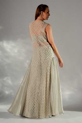 Jade By Ashima Luna Pearl Woven Jacket & Sharara Set
