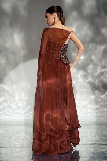 Jade By Ashima Eloise Draped Skirt Set With One Shoulder Drape 