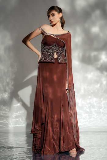 Jade By Ashima Eloise Draped Skirt Set With One Shoulder Drape 