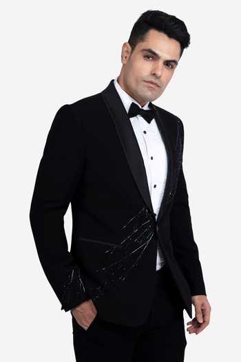 Sven Suits_Black Viscose, Polyester Embroidered Tuxedo Pant Set _Online_at_Aza_Fashions