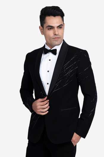 Buy_Sven Suits_Black Viscose, Polyester Embroidered Tuxedo Pant Set _Online_at_Aza_Fashions