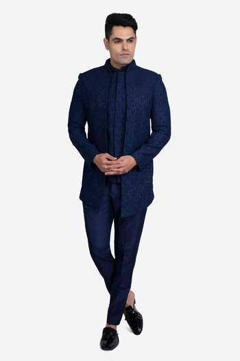 Sven Suits Silk Embroidered Open Bandhgala Jacket Set 