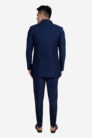 Sven Suits Silk Embroidered Open Bandhgala Jacket Set 