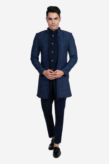 Sven Suits Embroidered Silk Bandhgala Jacket & Pant Set 