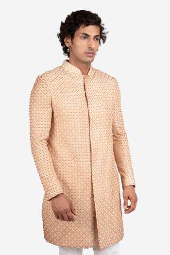 Shop Sven Suits Beige Silk Floral Embroidered Sherwani And Pant Set Online at Aza Fashions Shop_Sven Suits_Beige Silk Floral Embroidered Sherwani And Pant Set _Online_at_Aza_Fashions