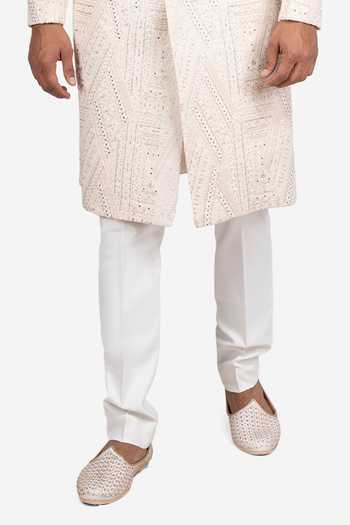 Shop_Sven Suits_Ivory Silk Embroidered Sherwani And Pant Set _Online_at_Aza_Fashions