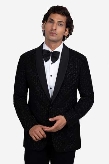 Sven Suits_Black Viscose, Polyester Embroidery Hand Tuxedo Pant Set _Online_at_Aza_Fashions