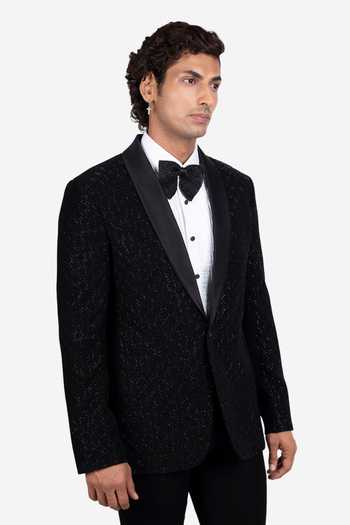 Buy_Sven Suits_Black Viscose, Polyester Embroidery Hand Tuxedo Pant Set _Online_at_Aza_Fashions