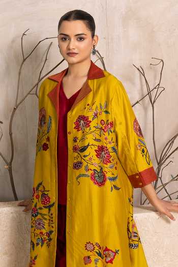 Shop_Haute Mess_Yellow Silk, Chanderi Collared Neck, Yes Chintz Kurta Set 