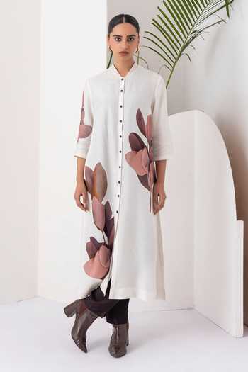 Haute Mess Silk Chanderi Leaf Print Kurta Set 