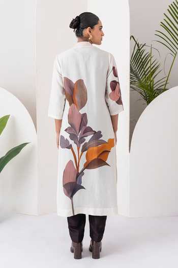 Haute Mess Silk Chanderi Leaf Print Kurta Set 