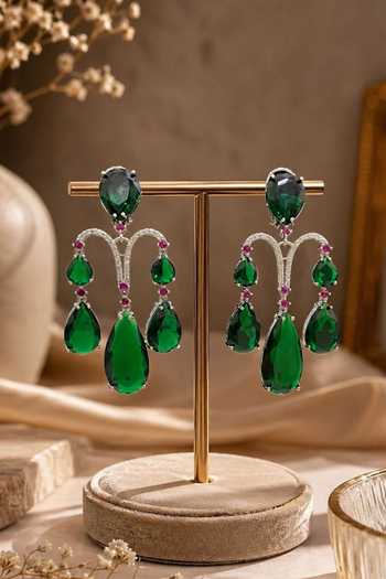 Queens Jewels Green Ear Luxe Emerald Earrings Online at Aza Fashions Queens Jewels_Green Ear Luxe Emerald Earrings _Online_at_Aza_Fashions