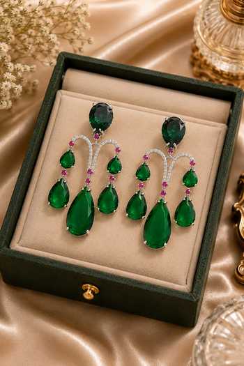 Buy Queens Jewels Green Ear Luxe Emerald Earrings Online at Aza Fashions Buy_Queens Jewels_Green Ear Luxe Emerald Earrings _Online_at_Aza_Fashions