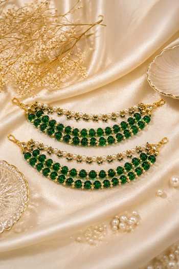 Queens Jewels Ruhani Emerald Pearl Pair of Ear Chains 