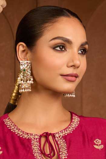 Queens Jewels Multi Color Gulzar Jadau Jhumka Earrings Online at Aza Fashions Queens Jewels_Multi Color Gulzar Jadau Jhumka Earrings _Online_at_Aza_Fashions