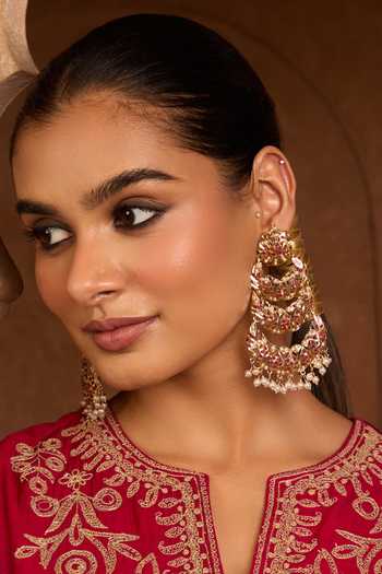 Queens Jewels Sitara Triple Layered Jadau Chandbali Earrings 