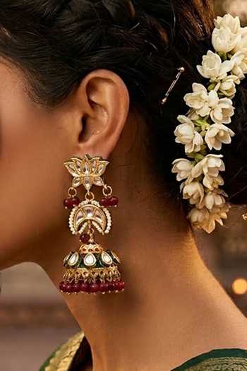 Queens Jewels Zehra Ruby Kundan Jhumka Earrings 