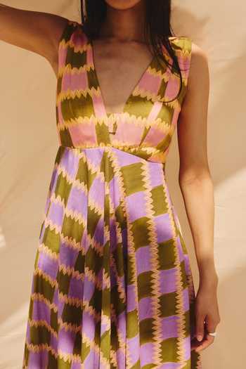 Buy ZiP by Payal & Zinal Multi Color Cotton, Linen V-neck Crazy Checks Summer Dress Buy_ZiP by Payal & Zinal_Multi Color Cotton, Linen V-neck Crazy Checks Summer Dress