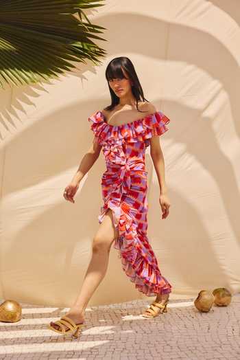 Buy ZiP by Payal & Zinal Multi Color Georgette Off-shoulder Frill Fantasy Off Dress Online at Aza Fashions Buy_ZiP by Payal & Zinal_Multi Color Georgette Off-shoulder Frill Fantasy Off Dress _Online_at_Aza_Fashions