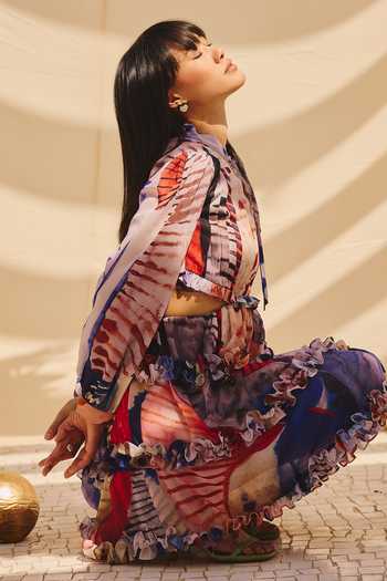 Buy ZiP by Payal & Zinal Multi Color Georgette Collared Neck Pleats And Palettes Dress Online at Aza Fashions Buy_ZiP by Payal & Zinal_Multi Color Georgette Collared Neck Pleats And Palettes Dress _Online_at_Aza_Fashions
