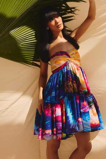 ZiP by Payal & Zinal Multi Color Cotton, Linen Sweetheart Neck Starlit Twirl Frill Dress Online at Aza Fashions ZiP by Payal & Zinal_Multi Color Cotton, Linen Sweetheart Neck Starlit Twirl Frill Dress _Online_at_Aza_Fashions