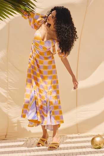 Buy ZiP by Payal & Zinal Multi Color Cotton, Linen Sweetheart Neck Sunkissed Checkered Print Summer Dress Online at Aza Fashions Buy_ZiP by Payal & Zinal_Multi Color Cotton, Linen Sweetheart Neck Sunkissed Checkered Print Summer Dress _Online_at_Aza_Fashions