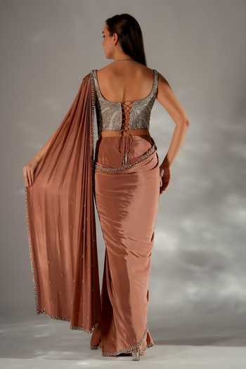 Jade By Ashima Zarina Pearl Pre-Draped Saree With Corset 