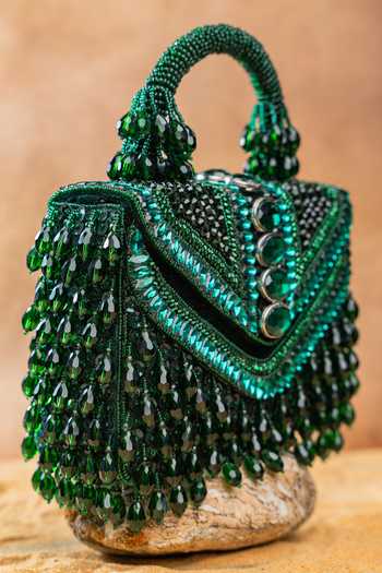 Nayaab By Sonia_Green Chevron Crystal Kasse Bag _at_Aza_Fashions