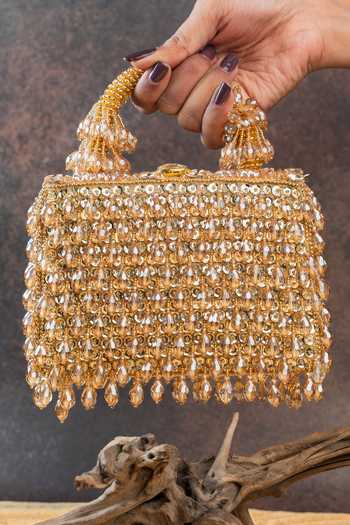 Nayaab By Sonia Chevron Crystal Kasse Gold Bag 