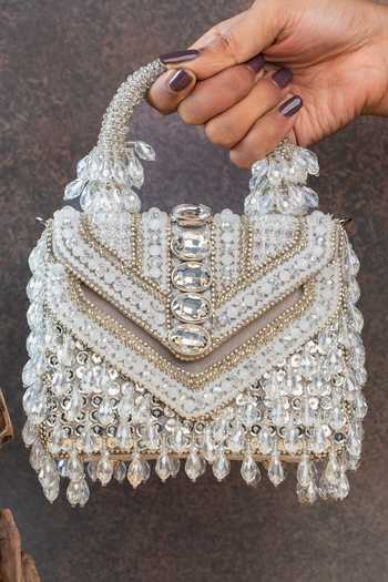 Shop Nayaab By Sonia Silver Chevron Crystal Kasse Bag Online at Aza Fashions Shop_Nayaab By Sonia_Silver Chevron Crystal Kasse Bag _Online_at_Aza_Fashions