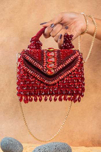 Nayaab By Sonia Chevron Crystal Kasse Wine Bag