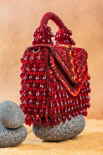 Nayaab By Sonia Red Chevron Crystal Kasse Wine Bag Online at Aza Fashions Nayaab By Sonia_Red Chevron Crystal Kasse Wine Bag _Online_at_Aza_Fashions